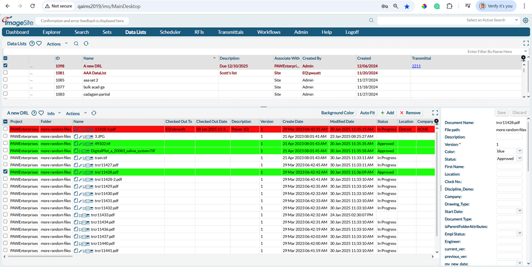 Data List Highlighting Showing Data List Document Highlighting Capabilities